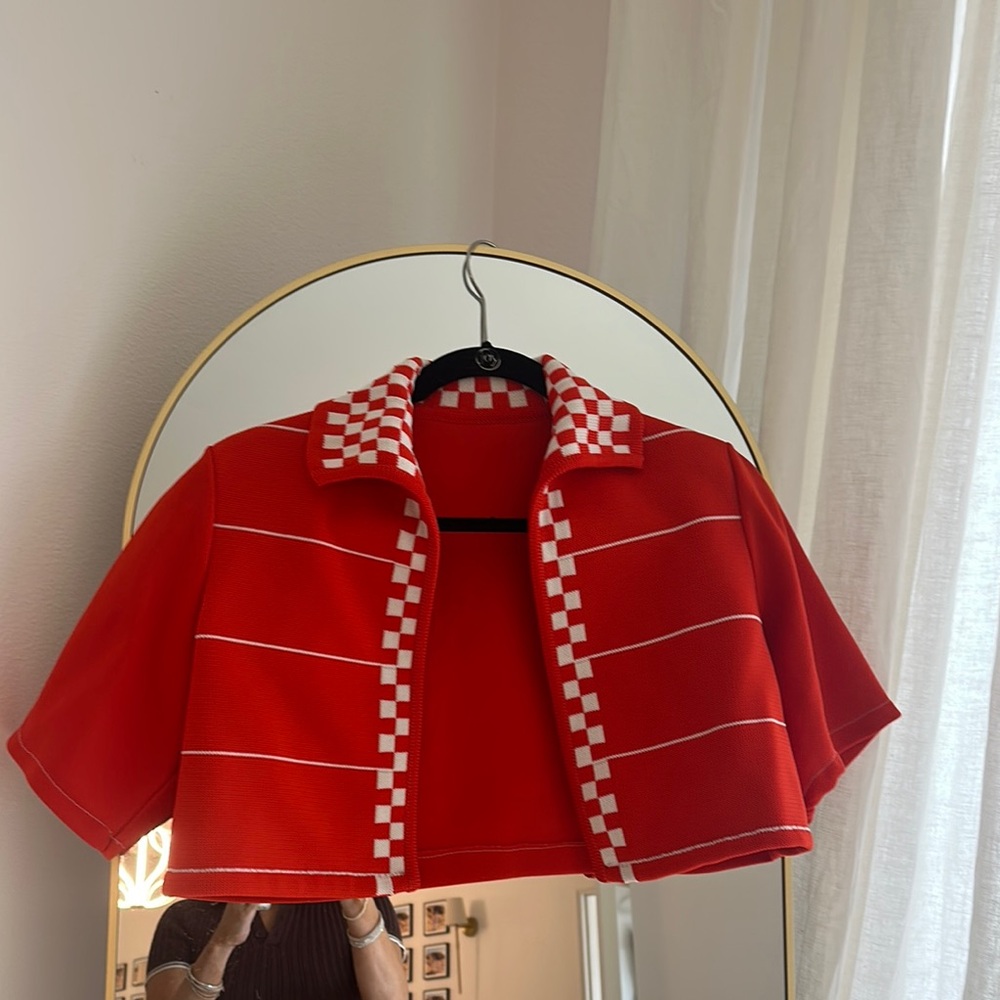 Red Checkered Cropped Jacket
